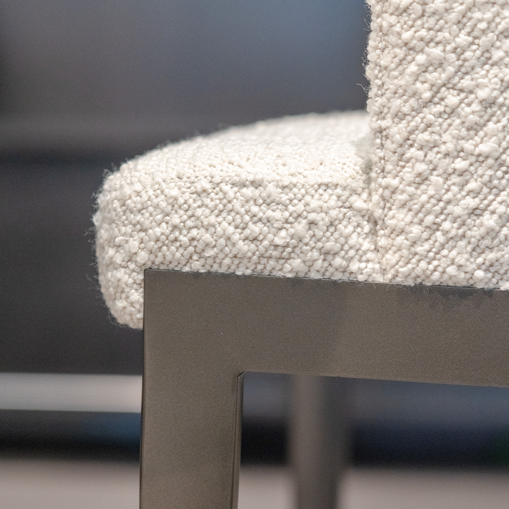 Close-up of premium boucle fabric and base