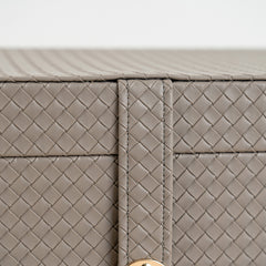 Contemporary storage box perfect for dresser, desk, or shelf placement.