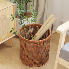 Elegant walnut plastic rattan storage basket, versatile for both decorative display and practical use.