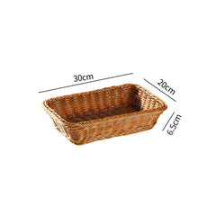 Extra small shallow rectangular plastic rattan storage basket, perfect for compact storage of household essentials and accessories.