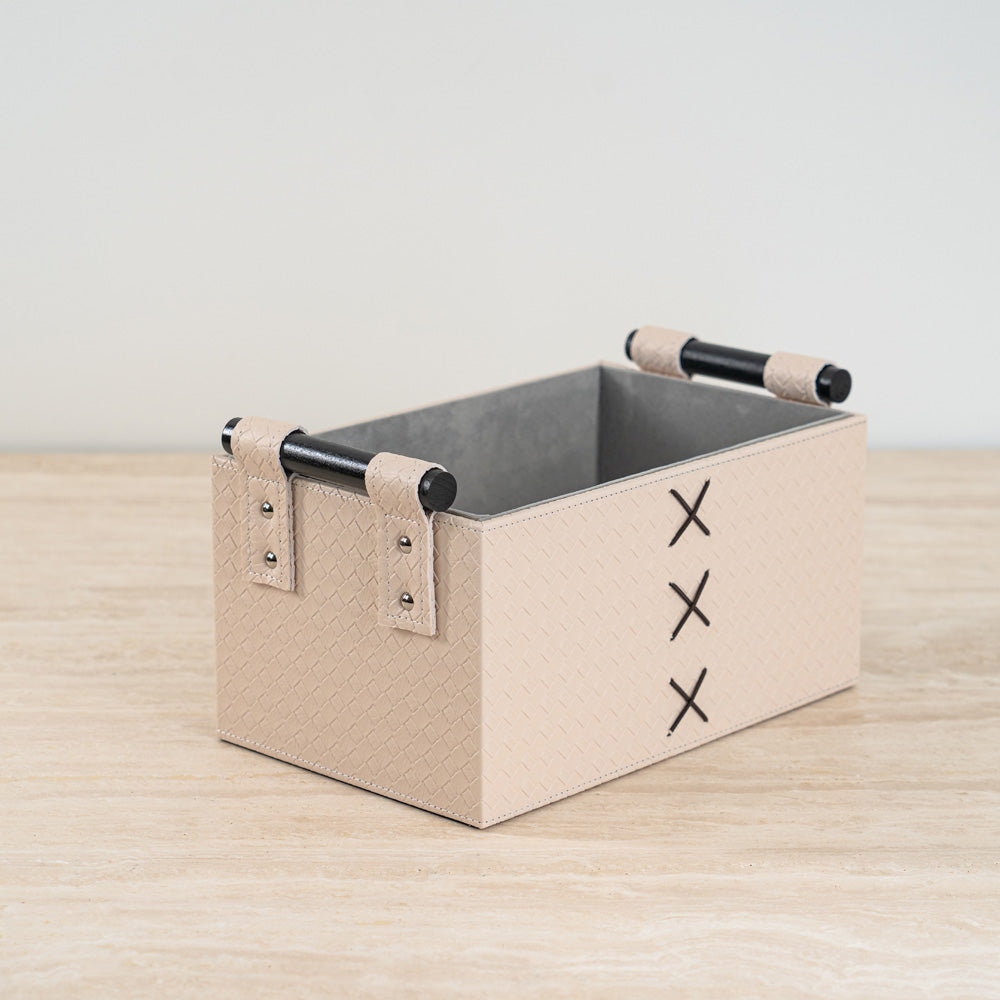 Neutral-toned storage organizer perfect for modern and traditional spaces.