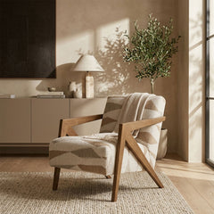 Warm Oat Colour Armchair Accent Chair Wood Legs