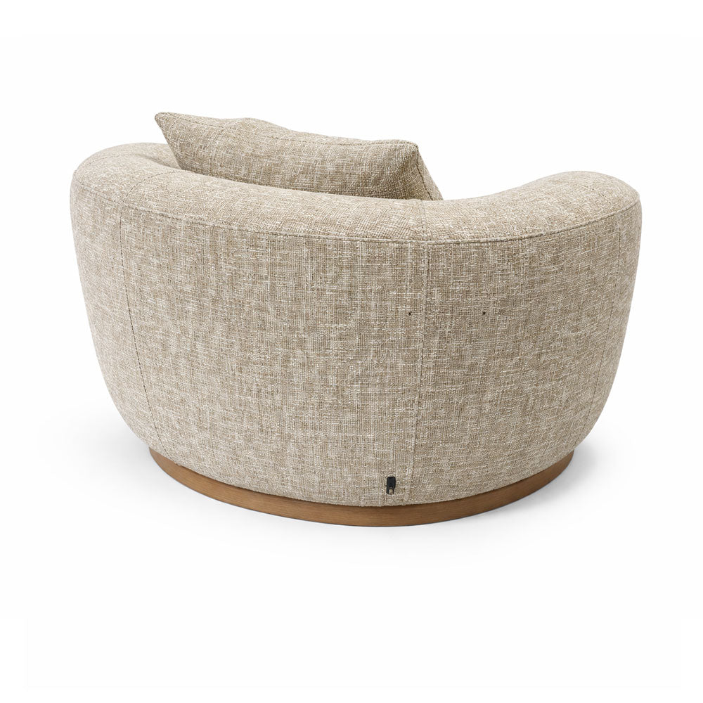 Contemporary beige accent armchair with soft rounded arms and textured upholstery, designed to add comfort and modern style to lounge and living spaces.