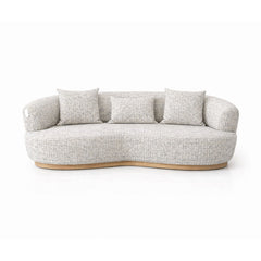 Contemporary curved 3 seater sofa in grey textured upholstery, designed with rounded lines and plush comfort to enhance modern lounge and open-plan interiors.