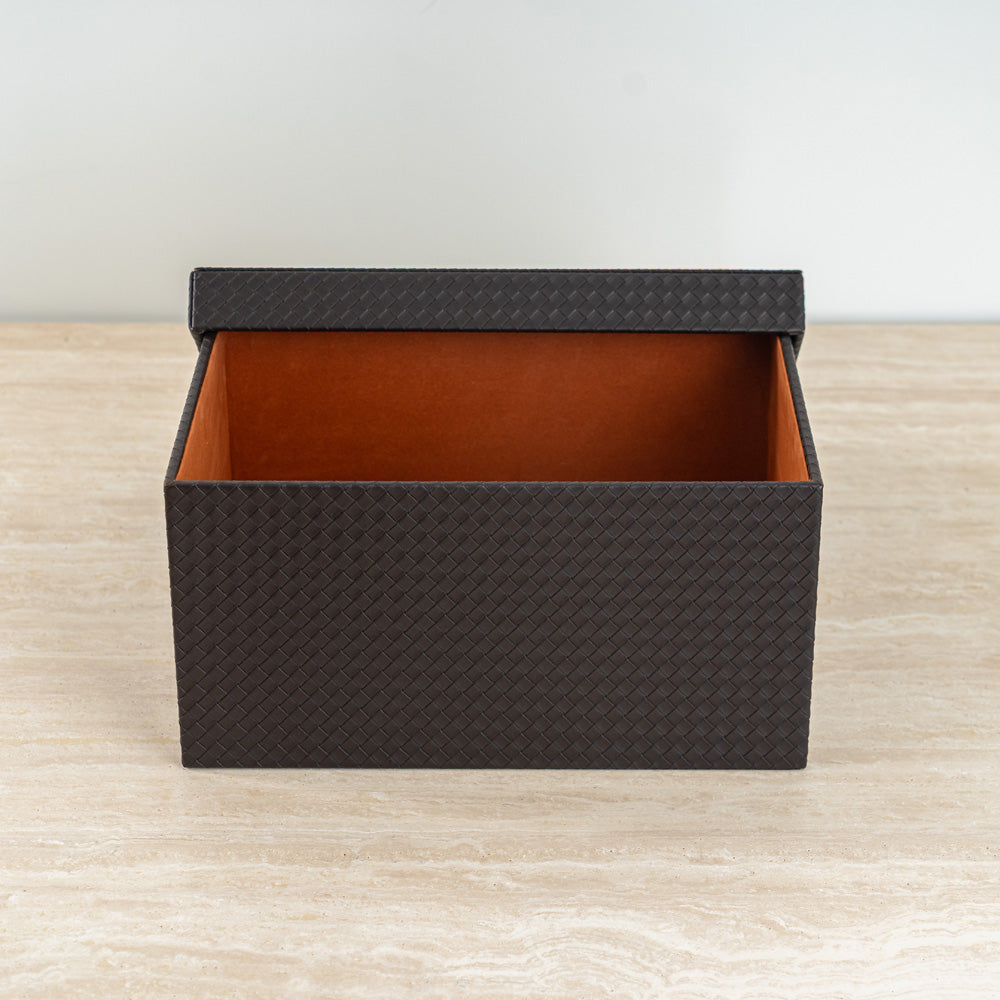 Natural fiber organizer box designed for modern, minimalist home interiors