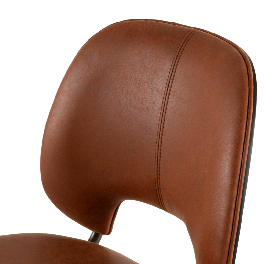 Oil wax cloth dining chair with brown leather texture and carbon steel frame