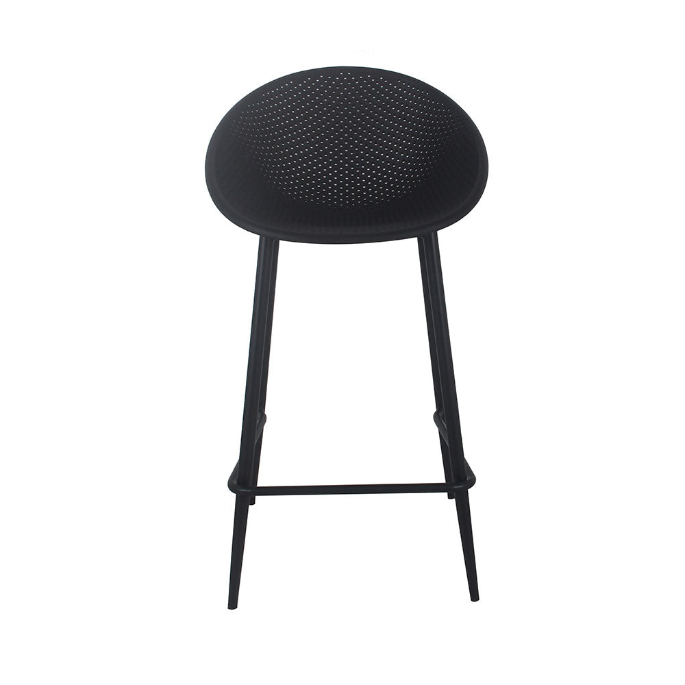 Kristin Barstool featuring saddle-style green seat, UV-protected and weather-resistant materials, curved ergonomic design for modern indoor and outdoor seating.