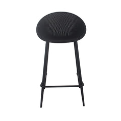 Kristin Barstool featuring saddle-style green seat, UV-protected and weather-resistant materials, curved ergonomic design for modern indoor and outdoor seating.