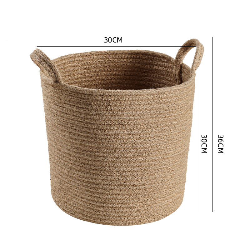 Large flexible jute fabric storage basket, durable and sophisticated, ideal for organizing household essentials and décor.