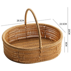 Large shallow oval storage basket with single handle, perfect for organizing household essentials or using as a stylish gift basket.