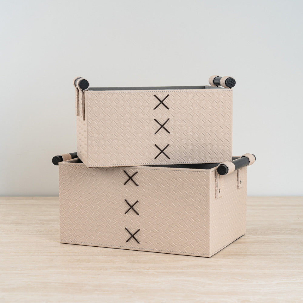 Durable leather-look storage box ideal for clothing, toys, and everyday essentials.