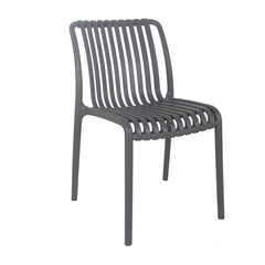 Liv Outdoor Chair in grey featuring UV-resistant, weatherproof plastic construction, stackable design for easy storage, and comfortable, durable seating for patios, gardens, and balconies.