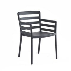 Lovisa Plastic Outdoor Chair in grey featuring UV-protected and weather-resistant plastic, versatile design for patios, gardens, decks, balconies, and sunrooms, offering durable and modern outdoor seating.