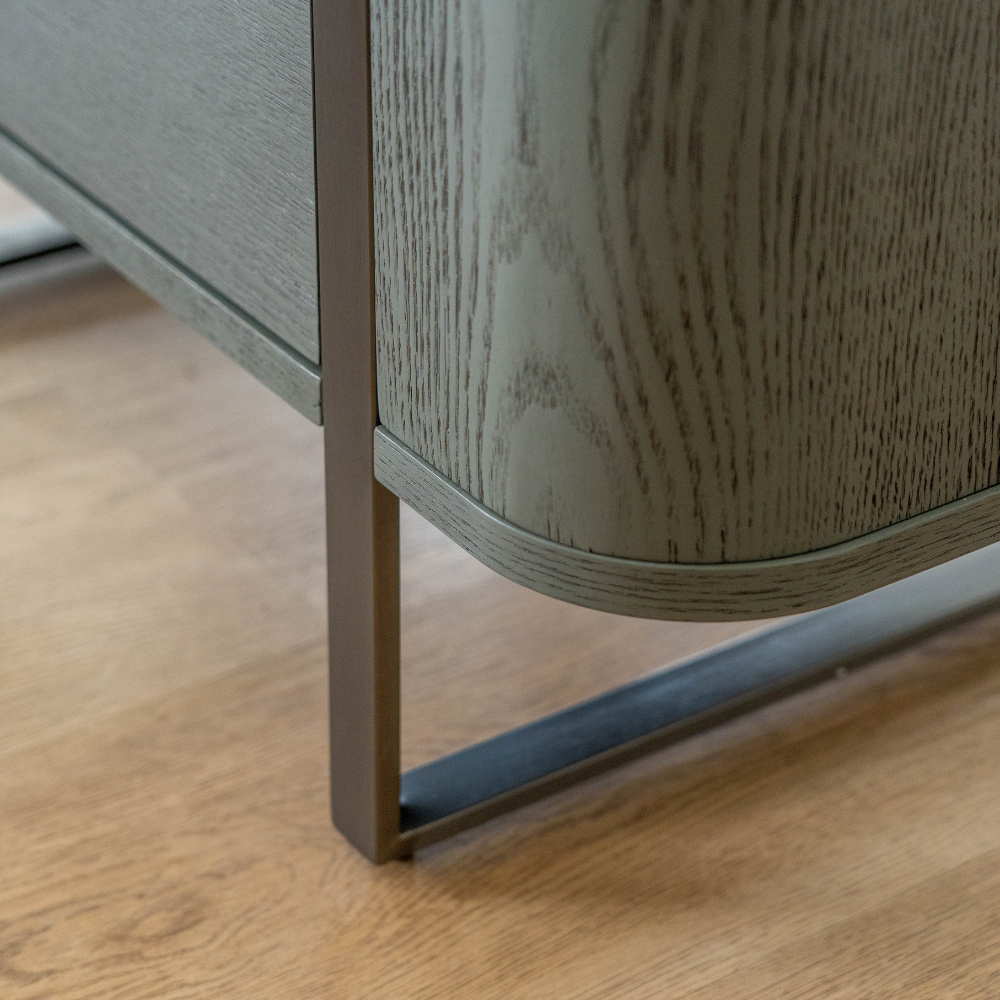 High quality bedside nightstand with grey wood veneer and two drawers
