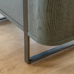 High quality bedside nightstand with grey wood veneer and two drawers