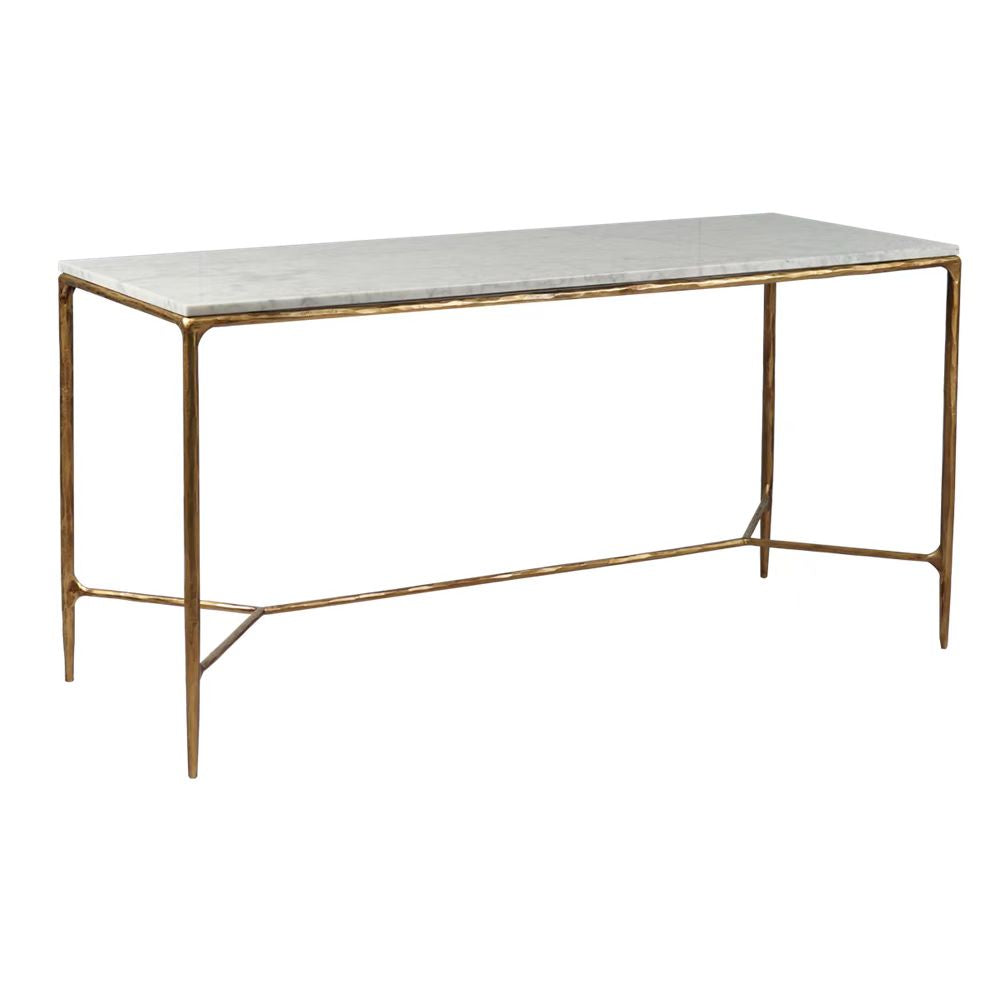Exquisite white marble desk with hand-forged iron frame. A statement of artistry, unique craftsmanship, and heirloom quality for luxury interiors.