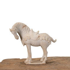 Classic white horse sculpture in resin with graceful presence