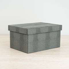Chic accessory organizer featuring a crocodile-textured exterior and vibrant velvet interior.
