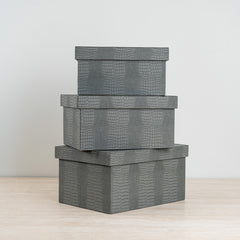 Decorative storage case with crocodile texture and bold velvet interior for valuables.