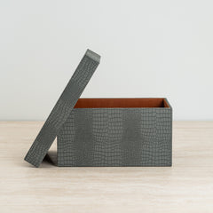 Luxury home accent storage box that combines crocodile pattern with plush velvet lining