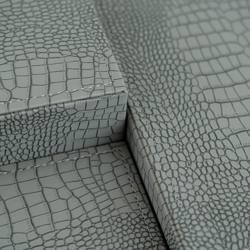 Modern luxury storage box with a blue crocodile pattern and soft velvet interior