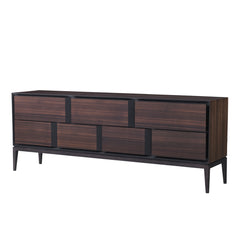Massa Sideboard in premium elm wood with stainless steel accents, featuring seven drawers for modern dining room storage.