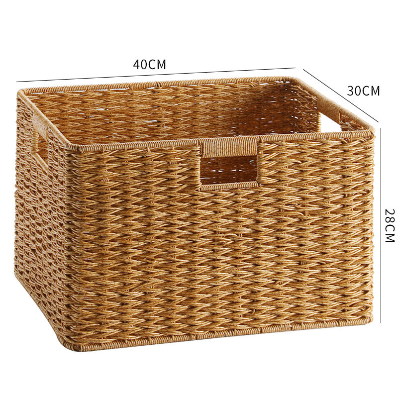Medium traditional plastic rattan storage basket, ideal for holding pantry items, accessories, or decorative accents.