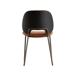 Brown upholstered dining chair with retro oil wax cloth finish and metal base