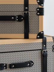 Stylish medium-sized PU leather storage box featuring a sleek front drawer and velvet-lined interior, ideal for storing accessories or valuables on a vanity, dresser, or shelf.