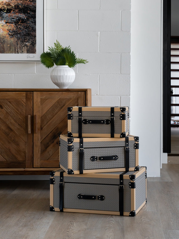 Elegant small mid-century modern storage box crafted from premium PU leather with a soft velvet interior and front drawer, perfect for organizing jewelry, watches, and keepsakes.