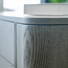 Two-drawer modern bedside nightstand with steel frame and wood veneer finish
