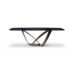 Close-up of the Byron Dining Table’s 12mm translucent ripple water glass surface with rounded edges, highlighting the artistic texture.