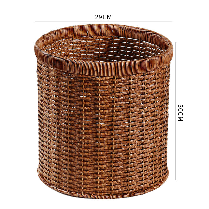 Modern plastic rattan decorative basket in walnut tone, ideal for luxury and sophisticated home organization.