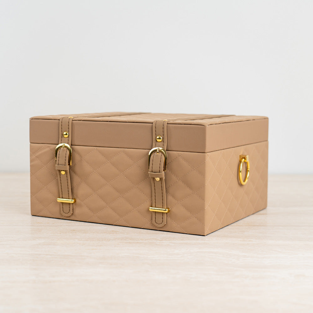 Stylish decorative organizer suitable for dresser, desk, or shelf.