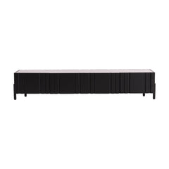 Front view of the Taza TV Unit showcasing its sleek Brazilian crystal grey slate top and clean, minimalist design.