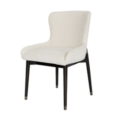 Nanna Dining Chair in white or grey featuring rubberwood frame, foam padding, gold-brushed caps, and meticulous piping details for modern comfort and elegance.