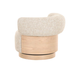 Modern lounge chair with curved tub-style design, soft cushioning, and light timber trim for refined, comfortable seating.