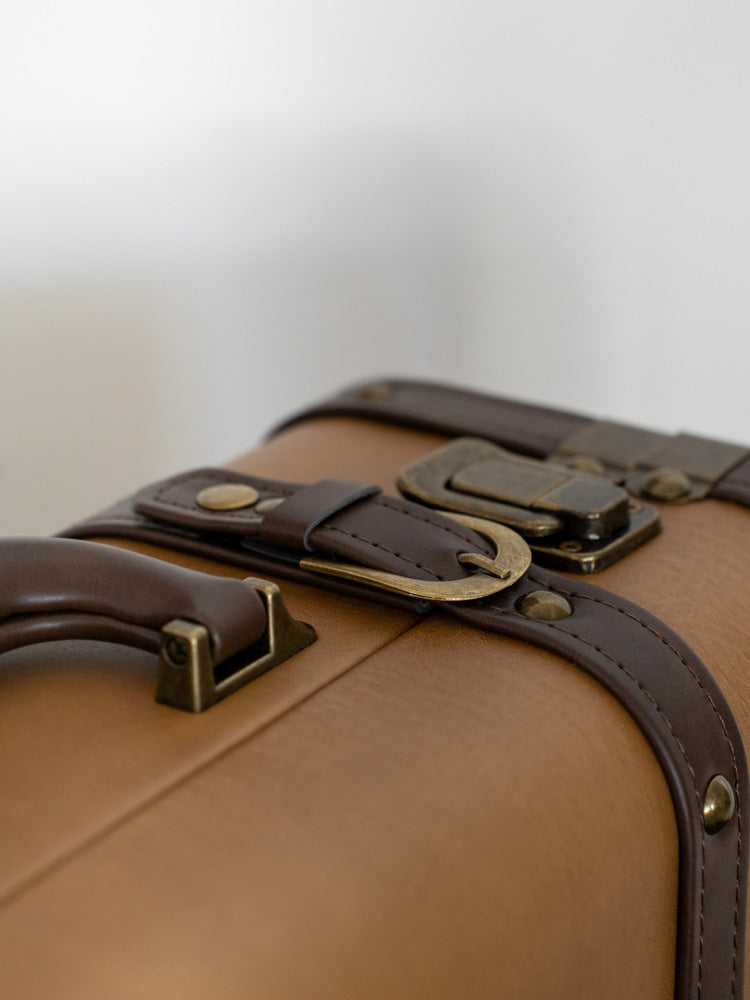 Stylish large PU leather storage box with a velvet interior and suitcase-style lid, offering luxurious organization for modern, minimalist, or mid-century inspired spaces.