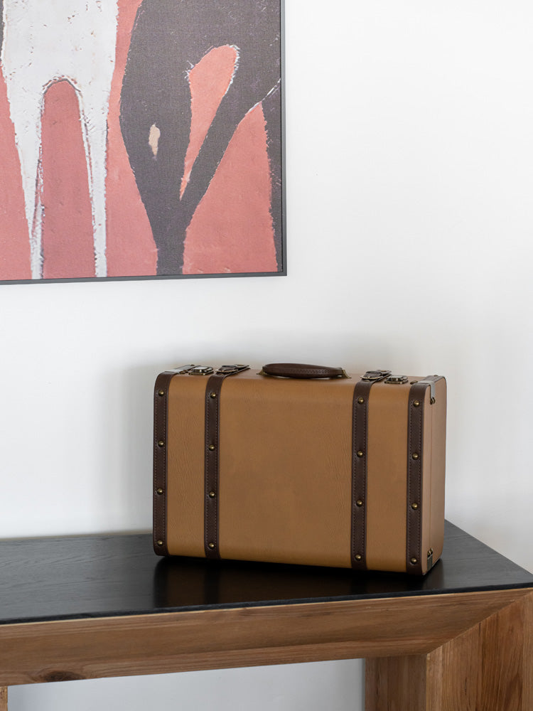 Elegant small storage box crafted from premium PU leather with a soft velvet interior, ideal for organizing jewelry, watches, and keepsakes in mid-century modern or luxury interiors.
