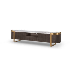 Cantar TV Unit Gadoria Marble, Wood Veneer, Brushed Brass