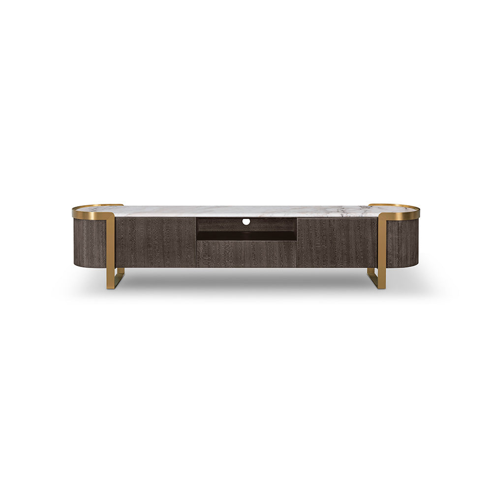 Cantar TV Unit Gadoria Marble, Wood Veneer, Brushed Brass