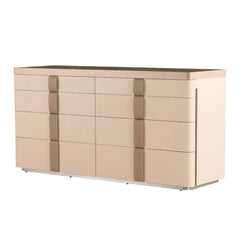 Elegant dresser with 8 drawers, designed as a functional dressing room island for storing outfits and accessories while adding boutique style.