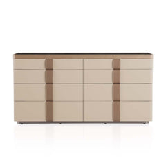 Elegant dresser with 8 drawers, designed as a functional dressing room island for storing outfits and accessories while adding boutique style.