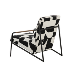 Contemporary accent chair with bold geometric fabric design and sleek frame