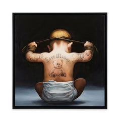 Funny oil painting power baby  has back tatoo love mommy 