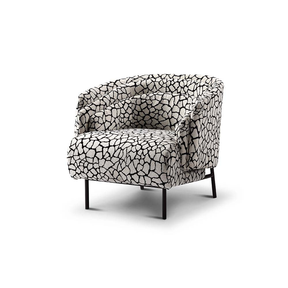 Side angle of modern black and white accent chair