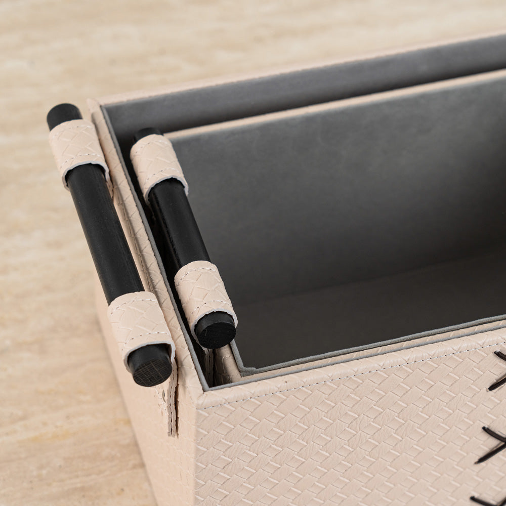 Leather-look Lucan storage chest combining practical design and aesthetics.