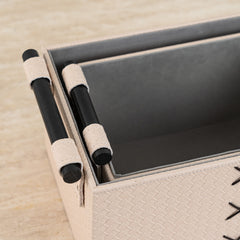 Leather-look Lucan storage chest combining practical design and aesthetics.