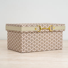 Durable decorative storage box ideal for dresser, desk, or shelf use.