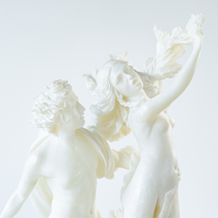 Close-up of Apollo and Daphne resin statue with expressive features